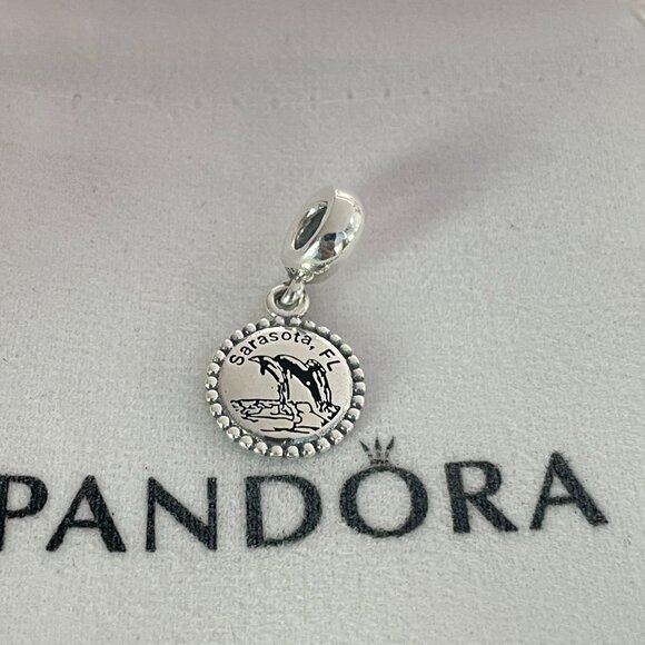Pandora Sarasota Florida Dangle Charm Beach Dolphins S925 ALE Sterling Silver - Picture 1 of 3